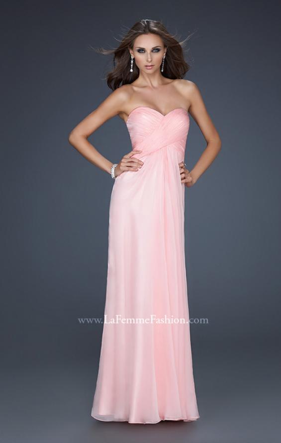 Picture of: Long Chiffon Prom Dress with Layered Bust and Pleats in Pink, Style: 17437, Back Picture