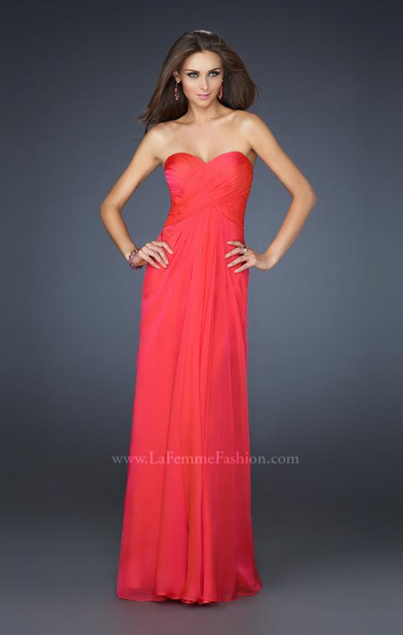 Picture of: Long Chiffon Prom Dress with Layered Bust and Pleats in Pink, Style: 17437, Detail Picture 2