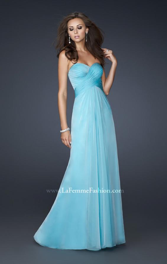 Picture of: Long Chiffon Prom Dress with Layered Bust and Pleats in Blue, Style: 17437, Detail Picture 3