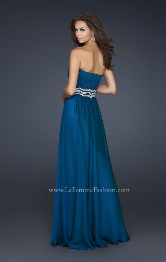 Picture of: Strapless Prom Gown with Accent Beaded Waistband in Blue, Style: 17439, Back Picture