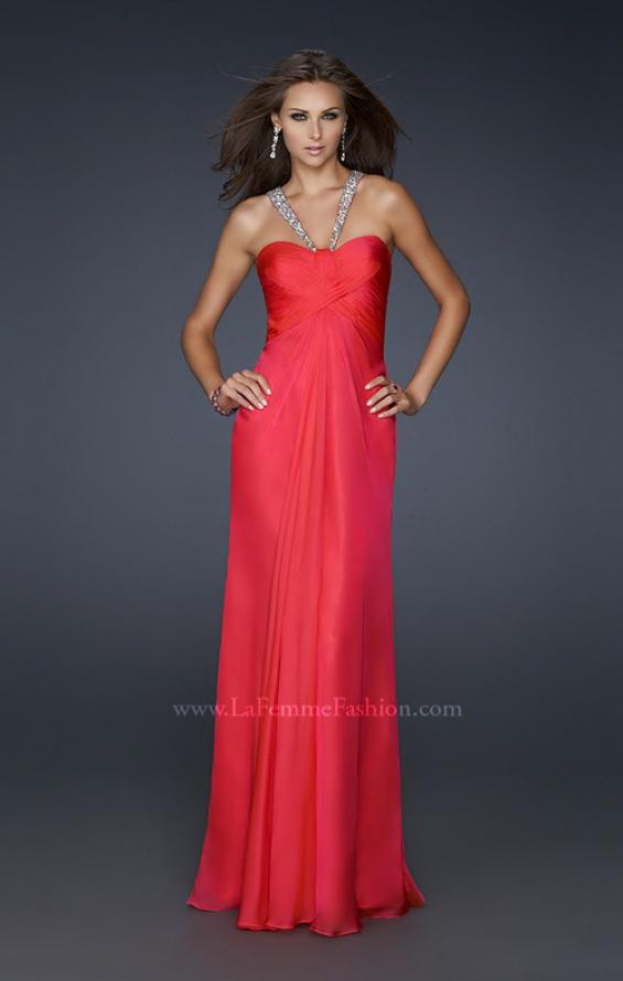 Picture of: Halter Top Dress with Beaded Straps and A-line Skirt in Pink, Style: 17441, Back Picture