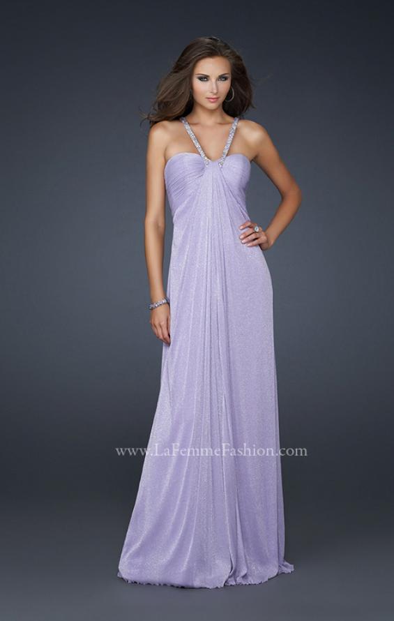 Picture of: Halter Top Prom Dress with Exposed Back and Pleating in Purple, Style: 17449, Main Picture