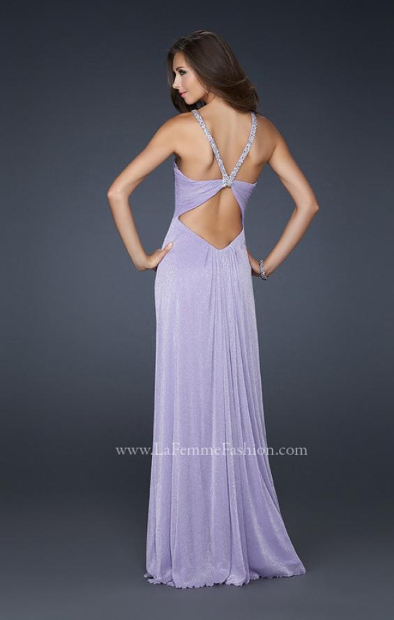 Picture of: Halter Top Prom Dress with Exposed Back and Pleating in Purple, Style: 17449, Back Picture