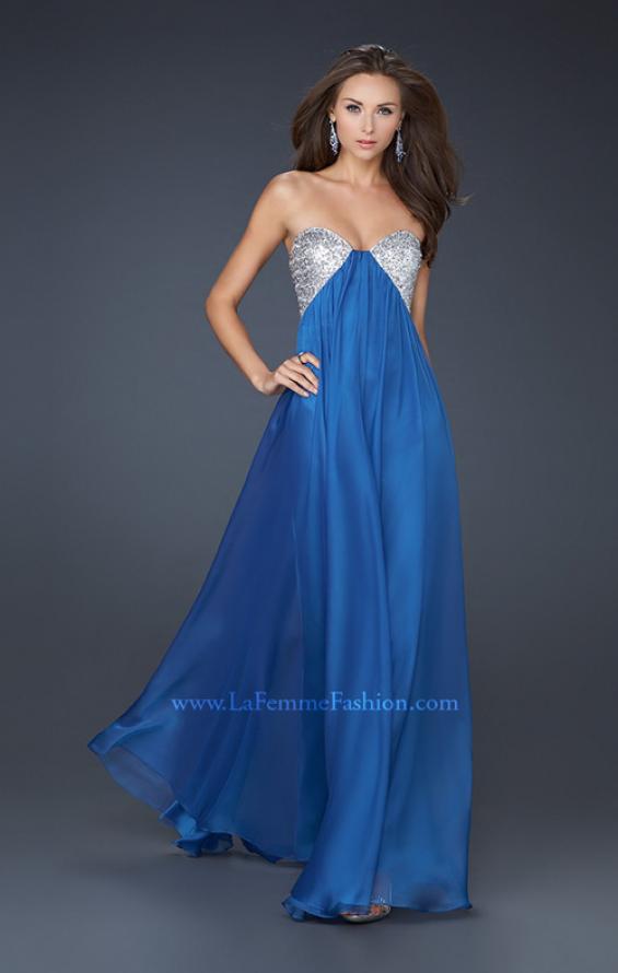 Picture of: Sequined Bust Chiffon Prom Dress with Double Strap Back in Blue, Style: 17461, Main Picture
