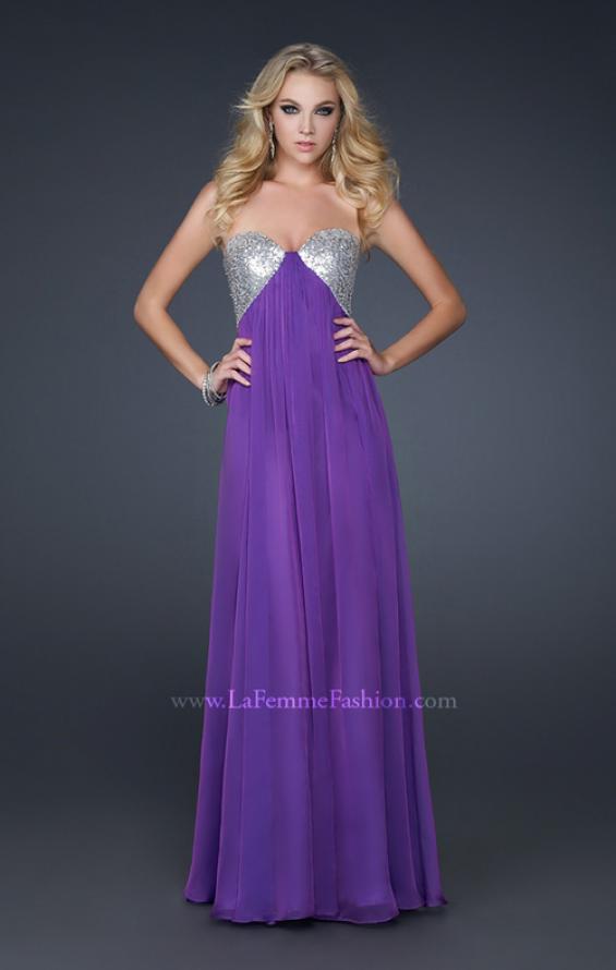 Picture of: Sequined Bust Chiffon Prom Dress with Double Strap Back in Purple, Style: 17461, Detail Picture 1