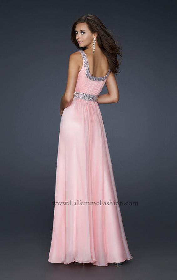 Picture of: Long Prom Dress with Pleated Bust and Scoop Neck in Pink, Style: 17473, Back Picture