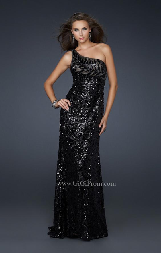 Picture of: Long One Shoulder Prom Dress that is Fully Sequined in Black, Style: 17483, Back Picture