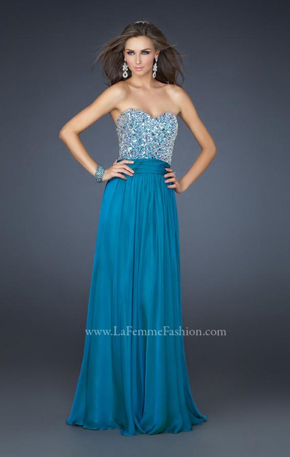 Picture of: Strapless Chiffon Dress with Pleated Waistband in Blue, Style: 17498, Main Picture
