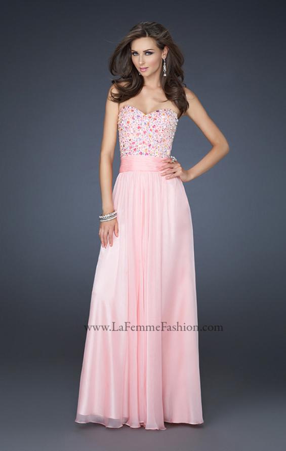 Picture of: Strapless Chiffon Dress with Pleated Waistband in Pink, Style: 17498, Detail Picture 3