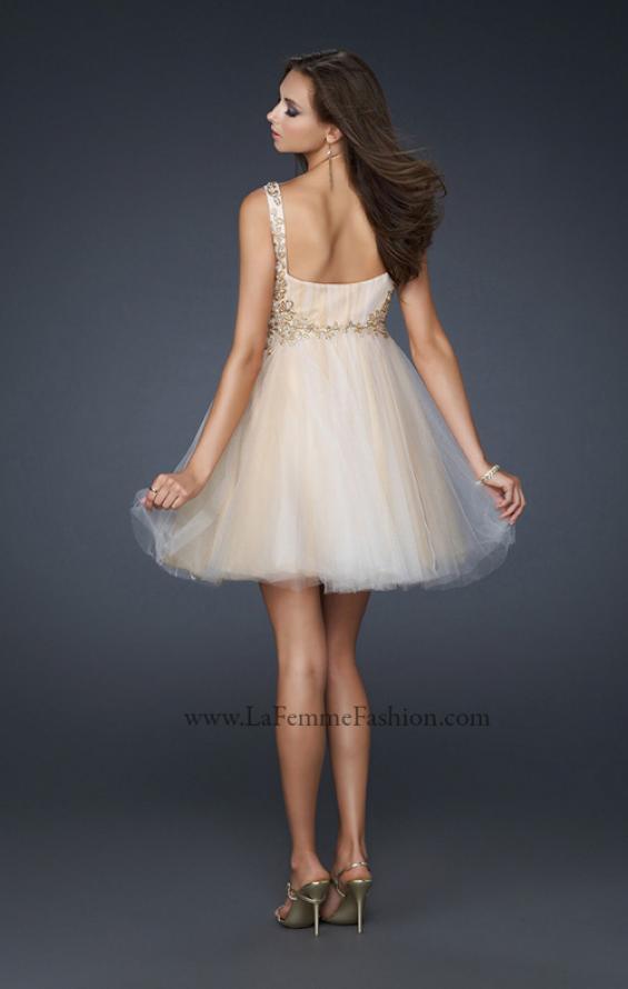 Picture of: Goddess Inspired Short Dress with Embellished Shoulders in Nude, Style: 17500, Back Picture