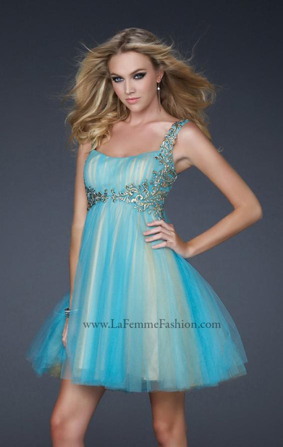 Picture of: Goddess Inspired Short Dress with Embellished Shoulders in Blue, Style: 17500, Detail Picture 1