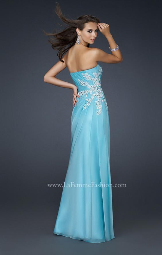 Picture of: Strapless Chiffon Dress with Embellishments and Pleats in Blue, Style: 17507, Back Picture