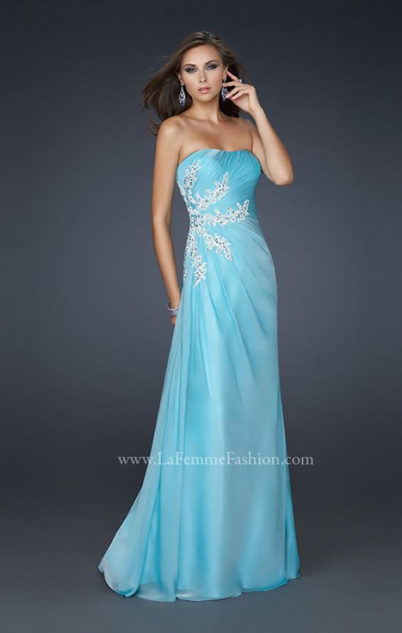 Picture of: Strapless Chiffon Dress with Embellishments and Pleats in Blue, Style: 17507, Detail Picture 2