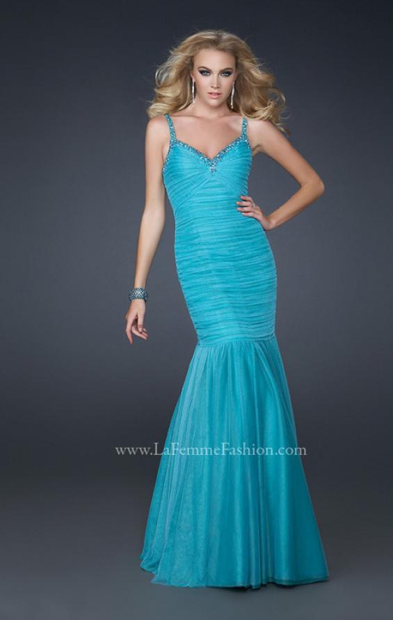 Picture of: Form Fitting Mermaid Dress with Beaded Neckline in Blue, Style: 17508, Main Picture