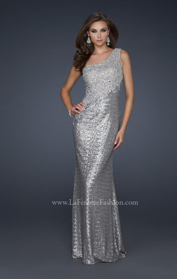 Picture of: Glam One Shoulder Strap Prom Dress with Sequins in Silver, Style: 17512, Back Picture