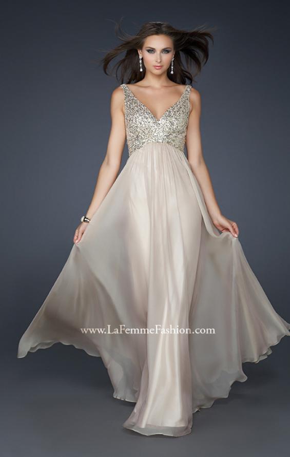 Picture of: V Neck Chiffon Prom Dress with Sequins and Pleating in Nude, Style: 17514, Main Picture