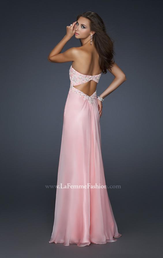 Picture of: Long Strapless Prom Gown with a Beaded Bust in Pink, Style: 17516, Back Picture