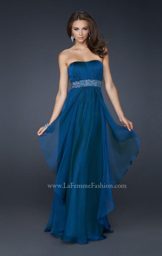 Picture of: Strapless Layered Chiffon Prom Gown with Pleated Bust in Blue, Style: 17523, Main Picture