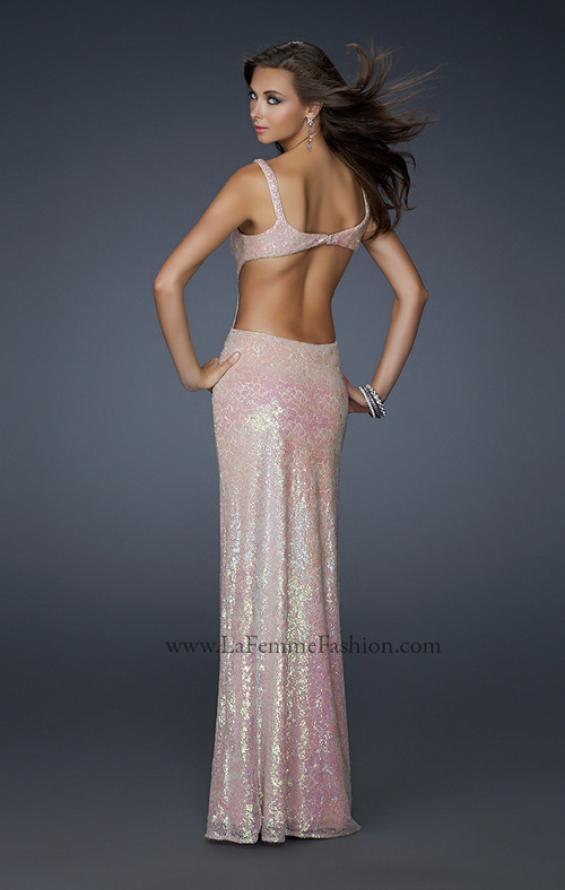 Picture of: V Neck Gown with Sequined Patterned Dress and Cut Outs in Pink, Style: 17528, Back Picture