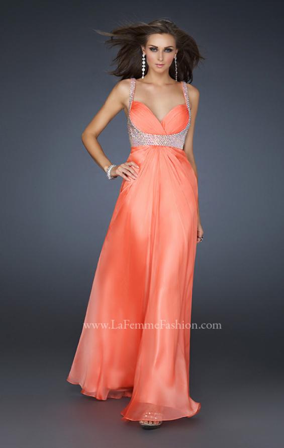 Picture of: Glam Chiffon Prom Gown with Embellished Waistband in Orange, Style: 17543, Detail Picture 2