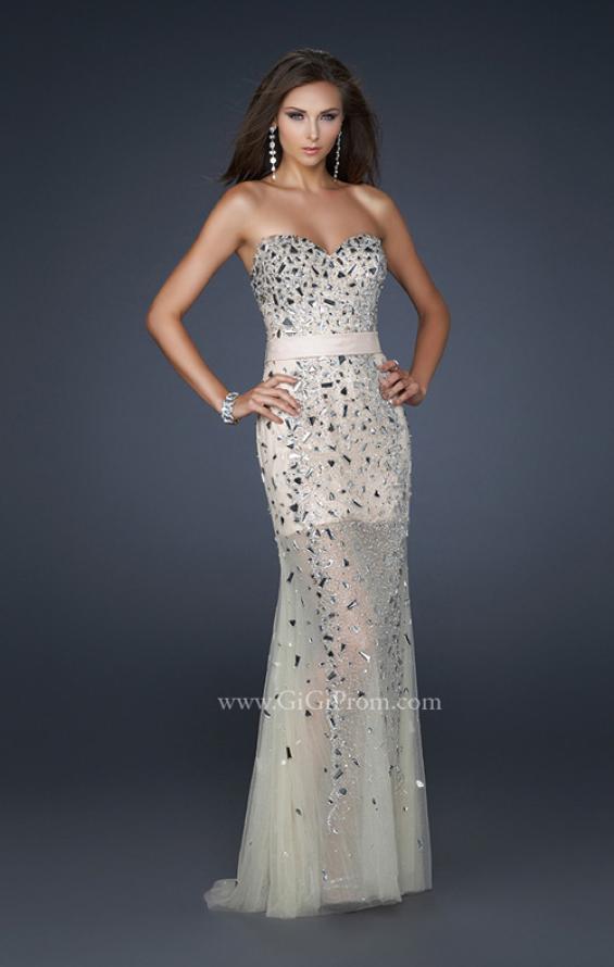 Picture of: Sheer Beaded Prom Dress with Sweetheart Neckline in Silver, Style: 17603, Detail Picture 1