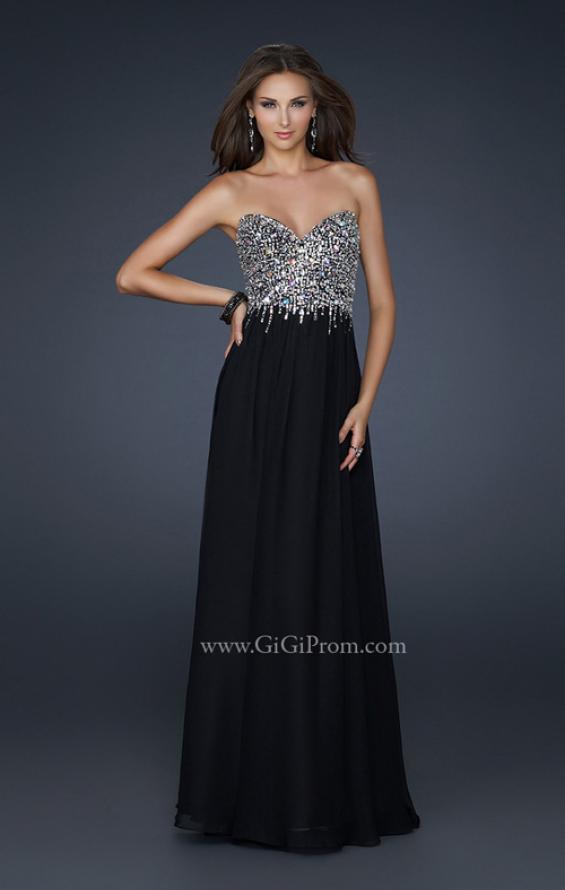 Picture of: Full Length Chiffon Gown with Detailed Beaded Bust in Black, Style: 17612, Main Picture