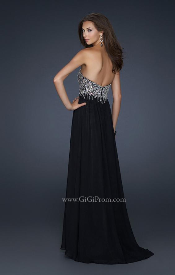 Picture of: Full Length Chiffon Gown with Detailed Beaded Bust in Black, Style: 17612, Back Picture