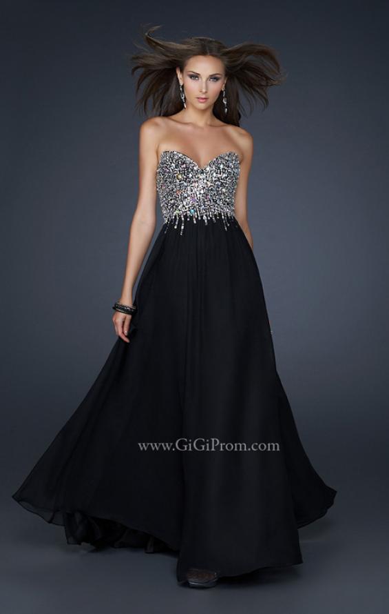 Picture of: Full Length Chiffon Gown with Detailed Beaded Bust in Black, Style: 17612, Detail Picture 1