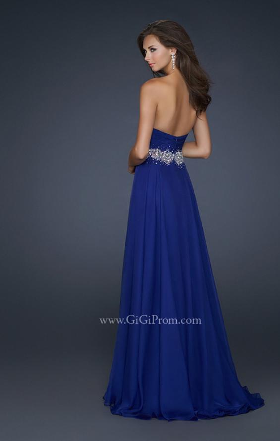 Picture of: Full Length Chiffon Gown with Embellished Waist Band in Blue, Style: 17613, Back Picture