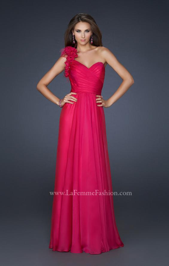 Picture of: Glam Chiffon Dress with Floral One Shoulder Strap in Pink, Style: 17635, Main Picture