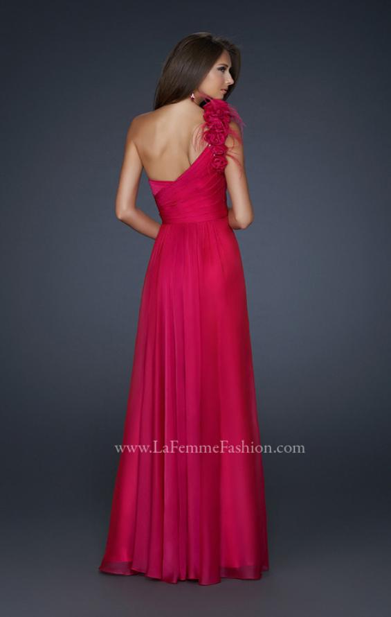 Picture of: Glam Chiffon Dress with Floral One Shoulder Strap in Pink, Style: 17635, Back Picture