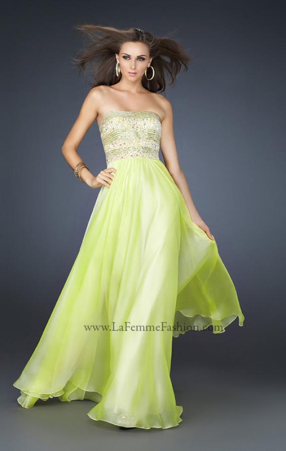 Picture of: Full Length Chiffon Gown with Beaded and Sequined Bust in Green, Style: 17657, Main Picture