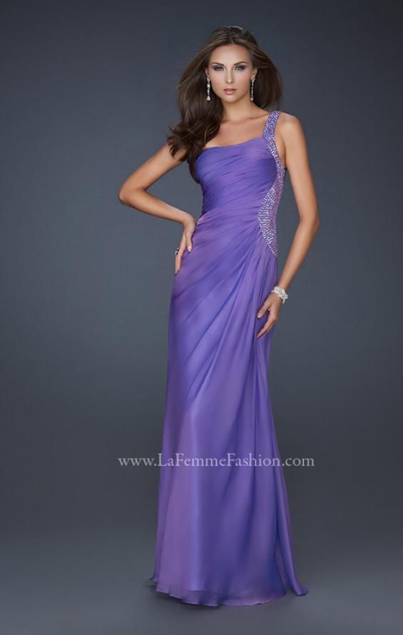 Picture of: One Shoulder Strap Dress with Pleating and Beading in Purple, Style: 17684, Detail Picture 1