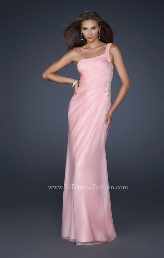 Picture of: One Shoulder Strap Dress with Pleating and Beading in Pink, Style: 17684, Detail Picture 2