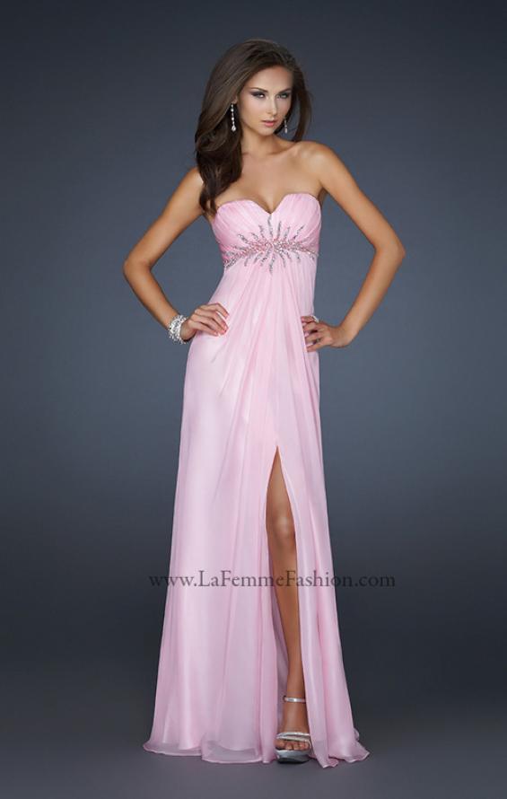Picture of: Chiffon Empire Waist Prom Dress with Beads and Slit in Pink, Style: 17712, Main Picture