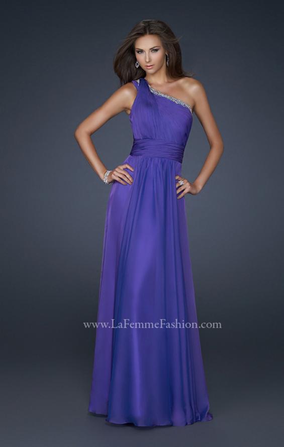 Picture of: One Pleated Shoulder Strap Dress with Beading in Purple, Style: 17718, Main Picture