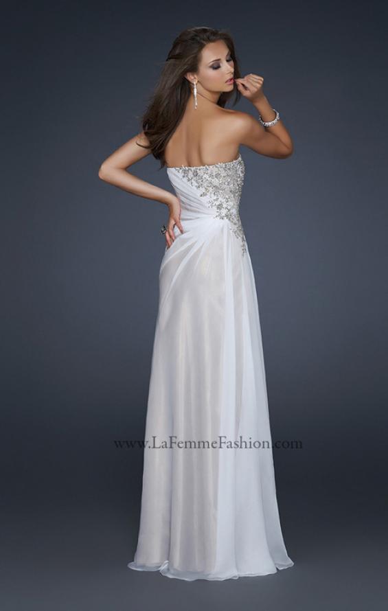 Picture of: Full Length Strapless Gown with Pleats and Beading in White, Style: 17730, Back Picture