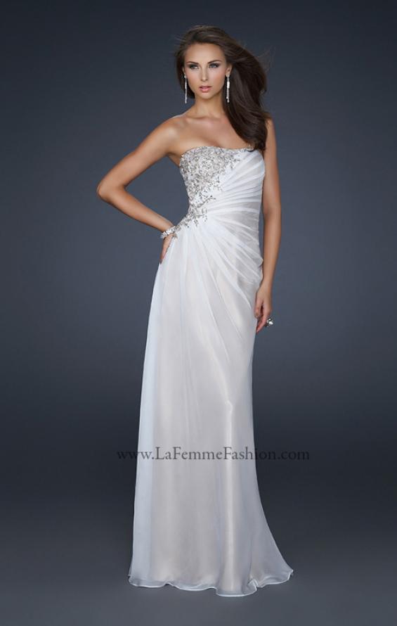 Picture of: Full Length Strapless Gown with Pleats and Beading in White, Style: 17730, Detail Picture 1