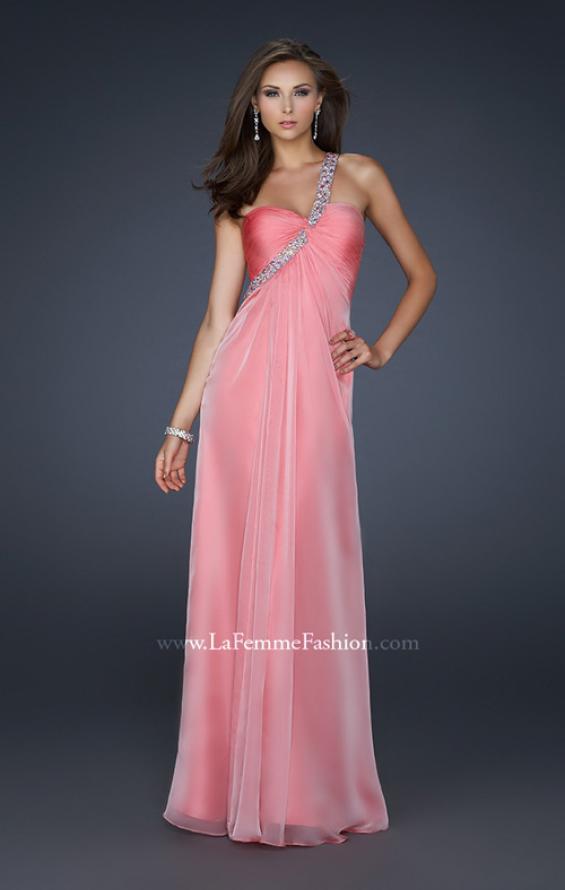 Picture of: Long Chiffon Gown with Embellished One Shoulder Strap in Pink, Style: 17803, Main Picture