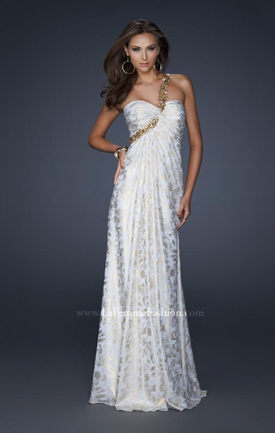 Picture of: One Shoulder Beaded Flower Strap Prom Dress in White, Style: 17805, Main Picture