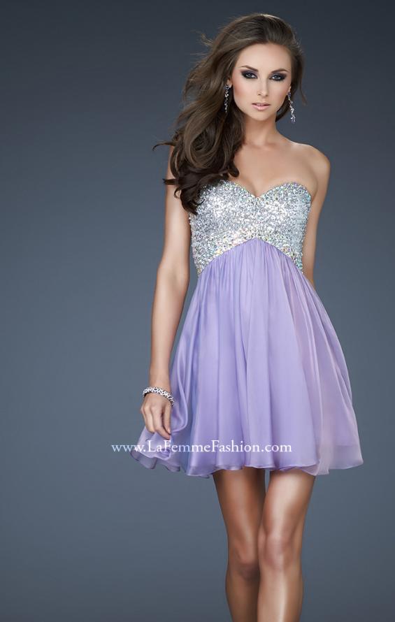 Picture of: Strapless Mini Dress with Criss Cross Open Back in Purple, Style: 17902, Main Picture