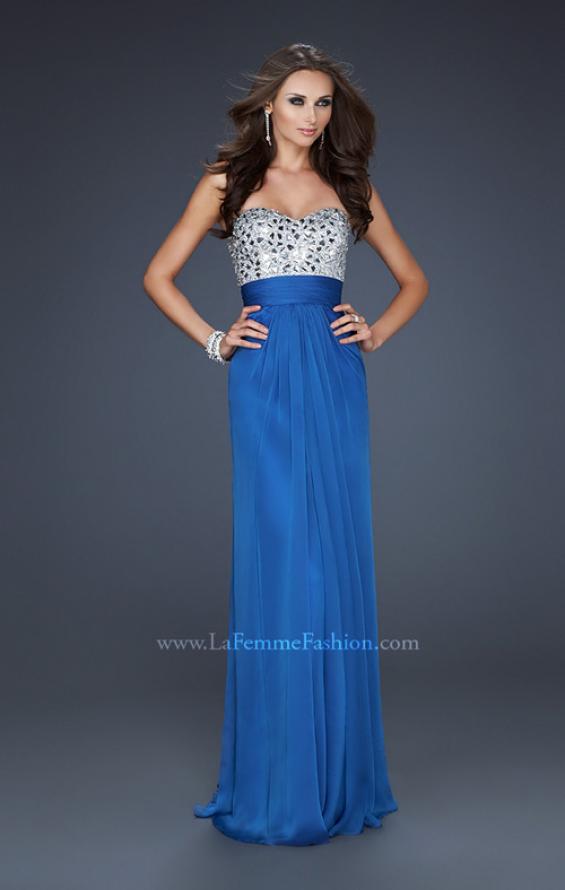 Picture of: Flowing Chiffon Prom Dress with Hand Beaded Top in Blue, Style: 17909, Main Picture