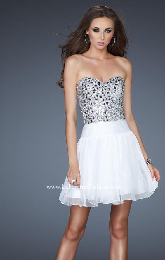 Picture of: Sexy Chiffon Cocktail Dress with Beaded Bust in White, Style: 17953, Detail Picture 3