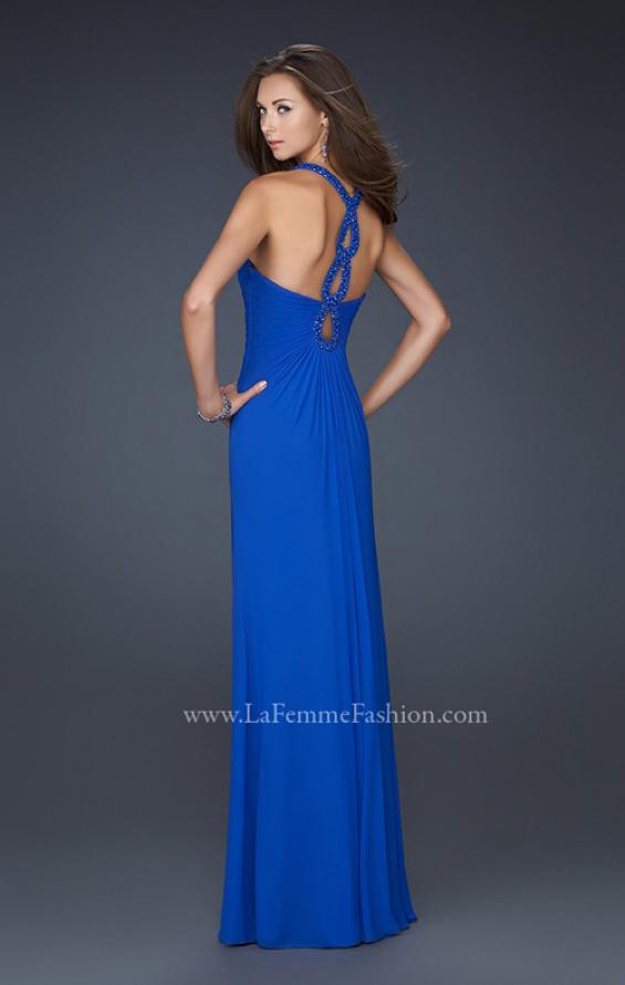 Picture of: Long Prom Gown with Keyhole Accent and Intricate Bust in Blue, Style: 17956, Back Picture