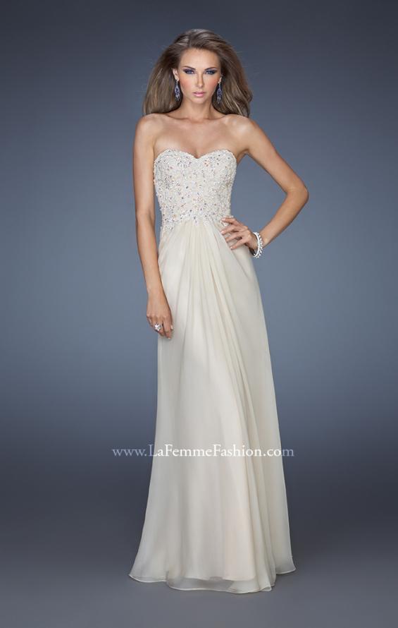 Picture of: Strapless Jeweled Prom Gown with Chiffon Overlay in Nude, Style: 18069, Main Picture