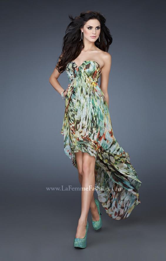 Picture of: Strapless Print Dress with High Low Hem and Pleating in Print, Style: 18078, Main Picture