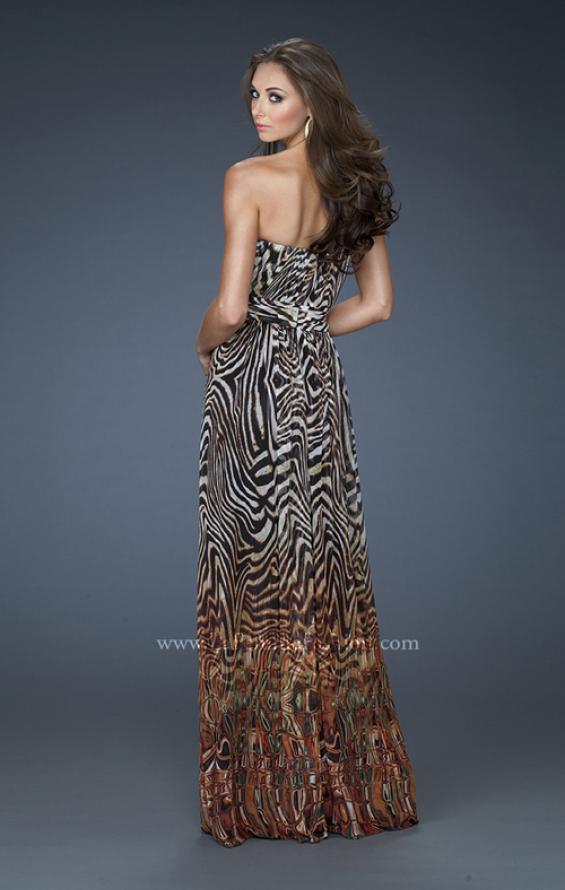 Picture of: Animal Inspired Strapless Gown with High Belted Waist in Print, Style: 18142, Back Picture