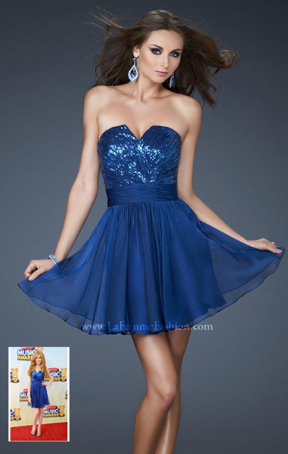 Picture of: Sequined Short Cocktail Dress with Full Chiffon Skirt in Blue, Style: 18162, Main Picture