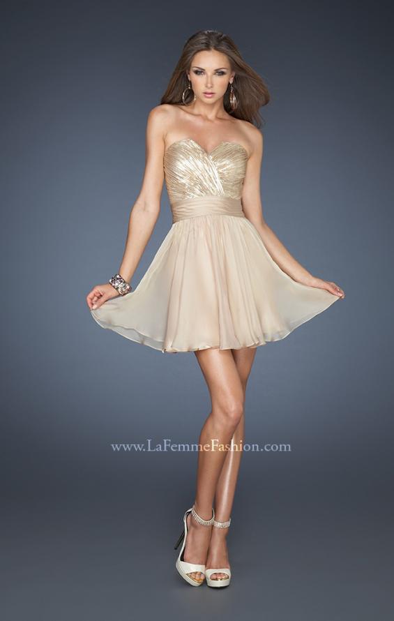 Picture of: Sequined Short Cocktail Dress with Full Chiffon Skirt in Nude, Style: 18162, Detail Picture 1