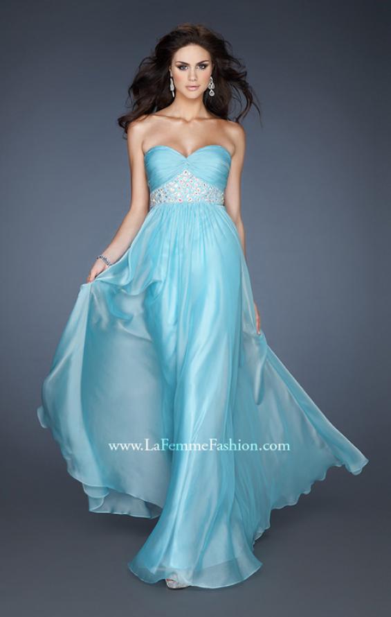 Picture of: Flowing Strapless Gown with Knotted Detail and Jewels in Blue, Style: 18172, Detail Picture 1